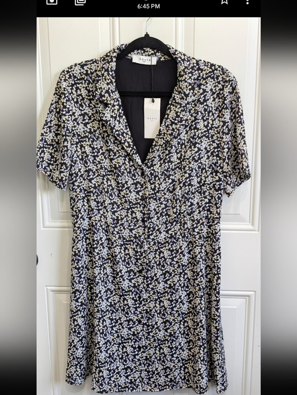 Axara Paris Floral Button-Down Mini Dress - Ditsy Micro Flower Pattern